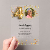40歳の誕生日金ゴールドフォトスター澄ん アクリル招待状 (インサイチュ (ポータブル))