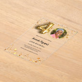 40歳の誕生日金ゴールドフォトスター澄ん アクリル招待状 (レイダウン)