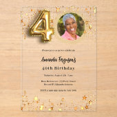 40歳の誕生日金ゴールドフォトスター澄ん アクリル招待状 (正面)