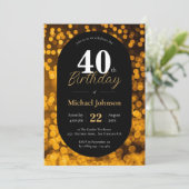 40歳の誕生日金ゴールドブラックエレガントモダンカスタム 招待状 (スタンド正面)