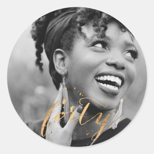 40歳の誕生日金ゴールド写真 ラウンドシール (正面)