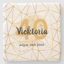 40歳の誕生日金ゴールド幾何学名 ストーンコースター