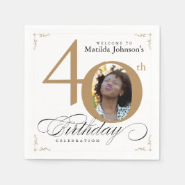 40歳の誕生日金ゴールド白い書道カスタム写真 スタンダードカクテルナプキン