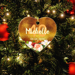 40歳の誕生日金ゴールド花名 セラミックオーナメント