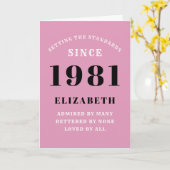 40歳の誕生日1981ピンクブラックレディパーソナライズされたズ カード (黄色い花)