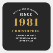 40歳の誕生日1981年ブラック金ゴールドパーソナライズされた スクエアシール (正面)