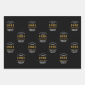 40歳の誕生日1981年ブラック金ゴールドパーソナライズされた ラッピングペーパーシート (正面3)