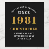40歳の誕生日1981年ブラック金ゴールドパーソナライズされた ワインラベル (シングルラベル)