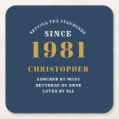 40歳の誕生日1981青い金ゴールドパーソナライズされた スクエアペーパーコースター (正面)