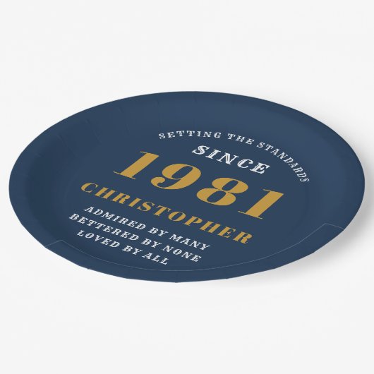40歳の誕生日1981青い金ゴールドパーソナライズされた ペーパープレート (アングル)