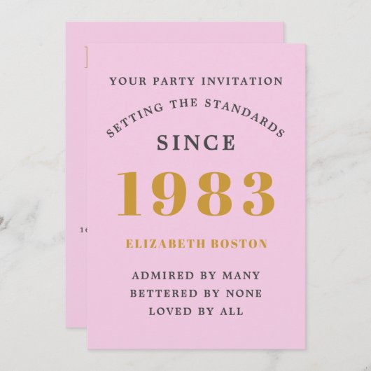 40歳の誕生日1983ピンクグレー年を追加 招待状 (正面/裏面)
