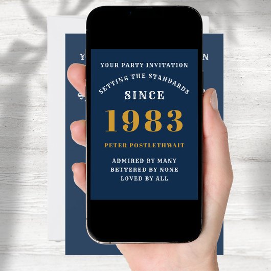 40歳の誕生日1983青い金ゴールドパーソナライズされたのために 招待状