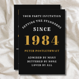 40歳の誕生日1984年ブラック金ゴールドパーソナライズされたfor He 招待状