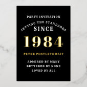 40歳の誕生日1984年ブラック金ゴールドパーソナライズされたfor He 箔招待状 (正面)