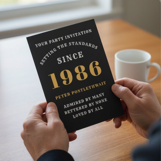 40歳の誕生日1986年ブラック金ゴールドパーソナライズされたfor He 招待状