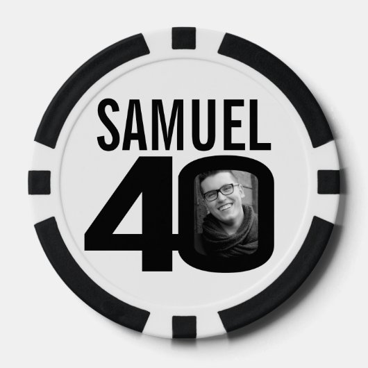 40歳の誕生日2枚カスタムの写真白黒 ポーカーチップ (正面)