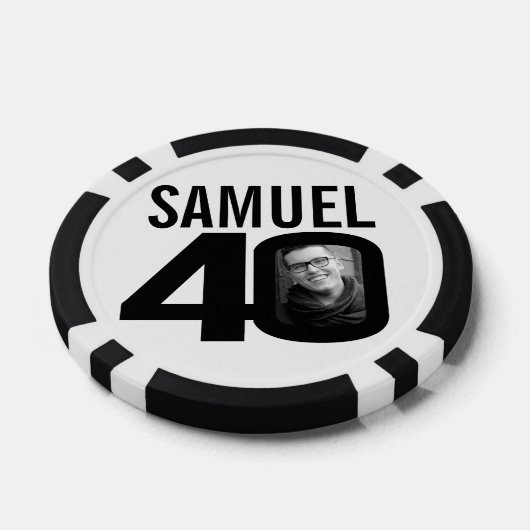 40歳の誕生日2枚カスタムの写真白黒 ポーカーチップ (シングル)