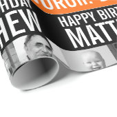 40歳の誕生日3枚の写真黒とオレンジストライプ色 ラッピングペーパー (ロールコーナー)