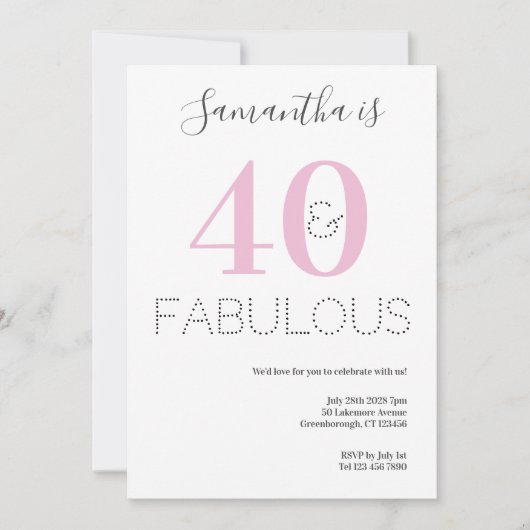 40歳の誕生日40と素晴らしいピンクのパーティー 招待状 (正面)