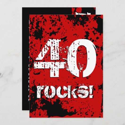 40歳の誕生日40の岩！赤グランジと黒A08 招待状 (正面/裏面)