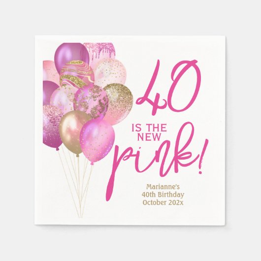 40歳の誕生日40は新しいピンクのパーティー スタンダードカクテルナプキン (正面)