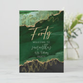 40歳の誕生日40エメラルドグリーンと金ゴールドサイン 招待状 (スタンド正面)