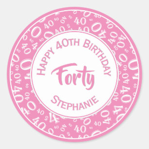 40歳の誕生日40パタンピンクと白 ラウンドシール