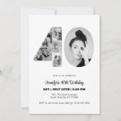 40歳の誕生日40フォトコラージュ白黒 招待状 (正面)