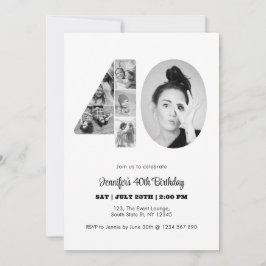 40歳の誕生日40フォトコラージュ白黒 招待状