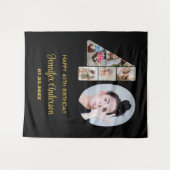 40歳の誕生日40フォトコラージュ黒モダン色 タペストリー (正面(横))