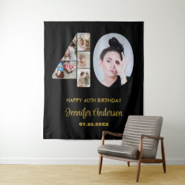 40歳の誕生日40フォトコラージュ黒モダン色 タペストリー