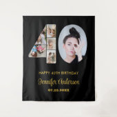 40歳の誕生日40フォトコラージュ黒モダン色 タペストリー (正面)