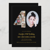 40歳の誕生日40フォトコラージュ黒モダン色 招待状 (正面/裏面)