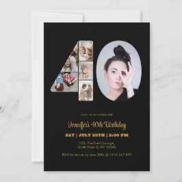 40歳の誕生日40フォトコラージュ黒モダン色 招待状
