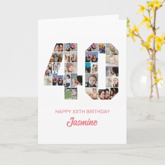 40歳の誕生日40枚フォトコラージュパーソナライズされた カード (黄色い花)