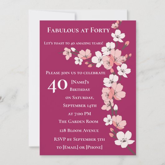 40歳の誕生日40歳の誕生日招待状for Her 招待状 (正面)