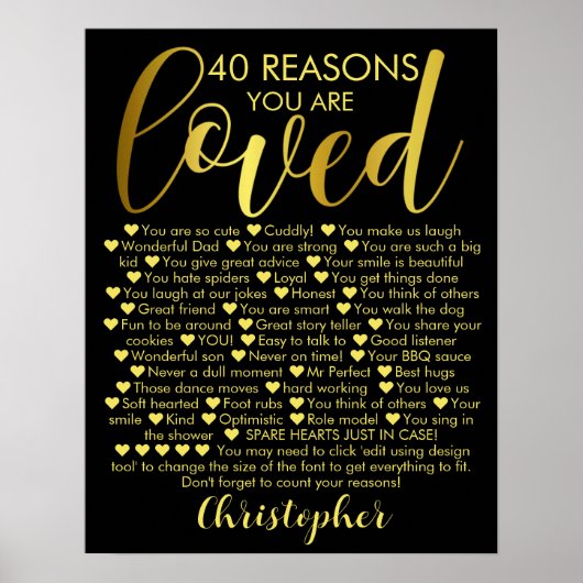 40歳の誕生日40理由ブラック金ゴールド ポスター (正面)