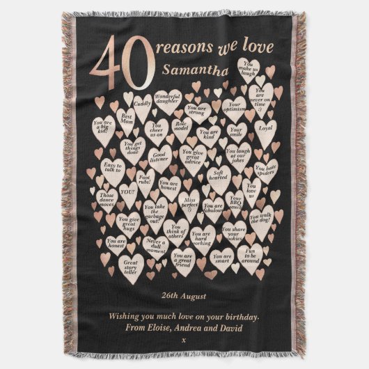 40歳の誕生日40私たちがあなたを愛する理由 スローブランケット (正面縦)