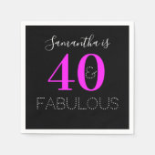 40歳の誕生日40素敵なネオンパーソナライズされたピンク スタンダードカクテルナプキン (正面)