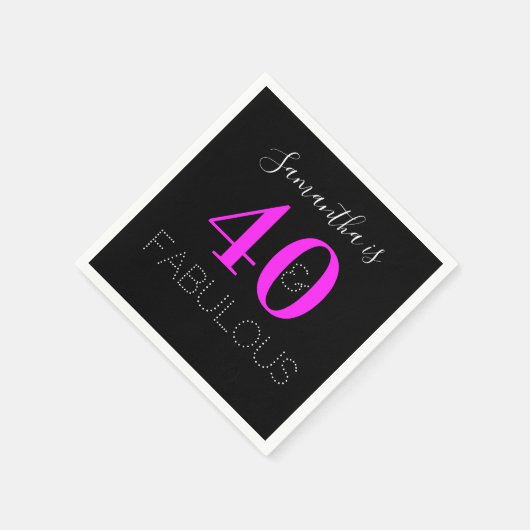40歳の誕生日40素敵なネオンパーソナライズされたピンク スタンダードカクテルナプキン (角)