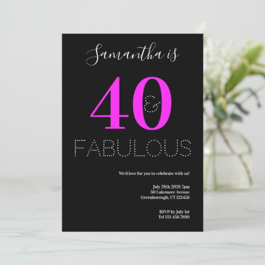40歳の誕生日40素敵なネオンピンクパーティー 招待状 (スタンド正面)