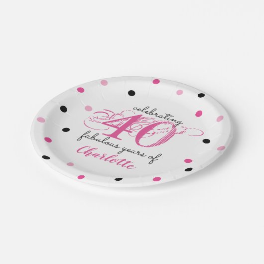 40歳の誕生日40素晴らしい年ピンクの名前を追加 ペーパープレート (アングル)