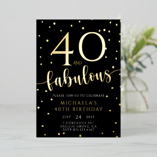 40歳の誕生日50歳と素晴らしい誕生日 箔招待状 (立ち正面)