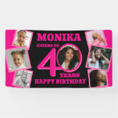 40歳の誕生日7枚の写真名前ピンク・ブラック 横断幕 (横)