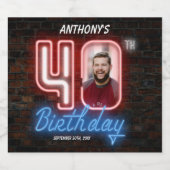 40歳の誕生日80年代レトロネオンサインカスタム写真 ビールラベル (シングルラベル)