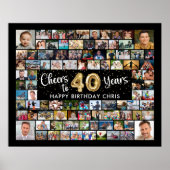 40歳の誕生日92枚の写真ブラック金ゴールド応援To Year ポスター (正面)