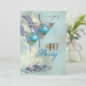 40歳の誕生日、おしゃれな青茶色 招待状 (スタンド正面)