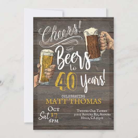 40歳の誕生日、おめでとうとビール 招待状 (正面)