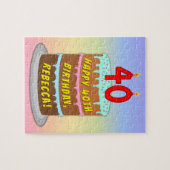 40歳の誕生日:おもしろいケーキとキャンドル+名前をカスタムする ジグソーパズル (横)