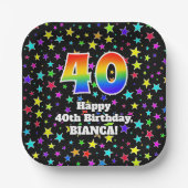 40歳の誕生日：おもしろいスターのパターンと虹"40" ペーパープレート (正面)